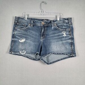 Silver Jeans Jean Shorts Womens 18 (18/L4) Blue Distressed Aiko Frayed Hem Denim